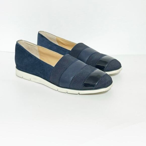 Donald J. Pliner Women’s Navy Suede Slip On Flats Shoes Patent Accent Size 9 - Picture 1 of 8